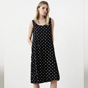 Me & Gee Polka Dot Dress Size S/M Midi 100% Linen Made In Italy
